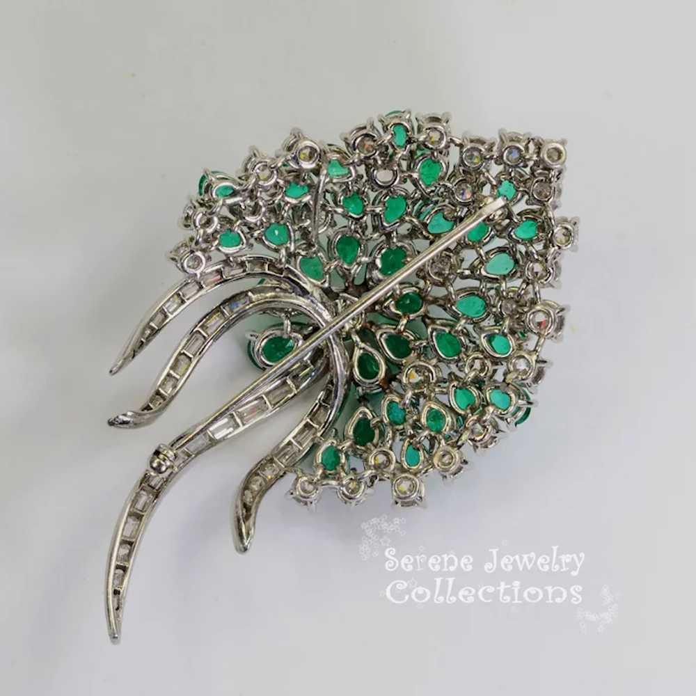 Emerald Diamond Platinum Brooch Vintage Estate - image 4