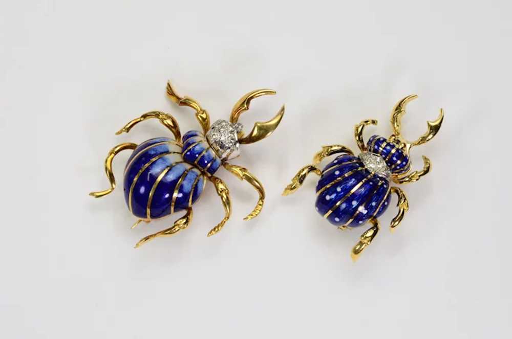 Diamond 18k gold Blue  Enamel Beetle Brooches Vin… - image 11