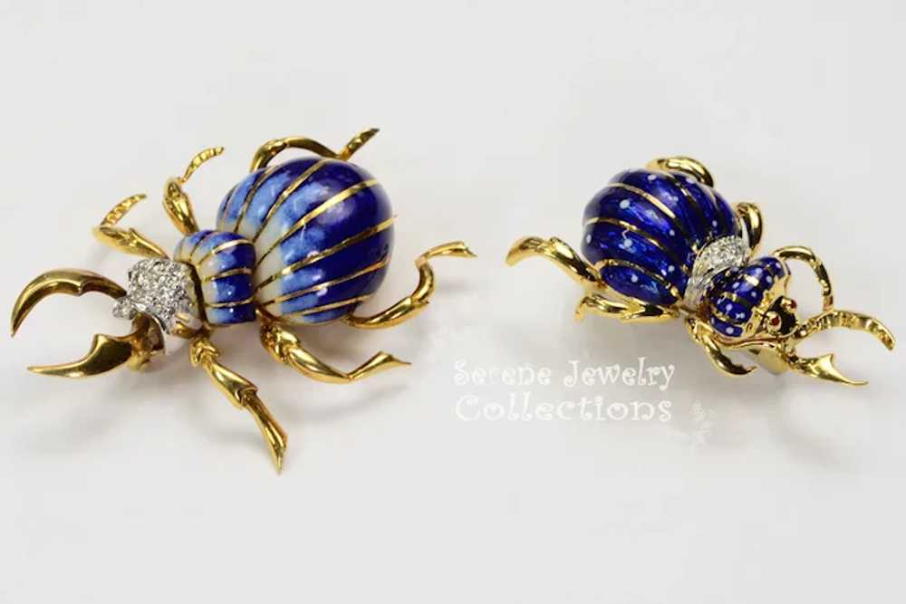 Diamond 18k gold Blue  Enamel Beetle Brooches Vin… - image 12