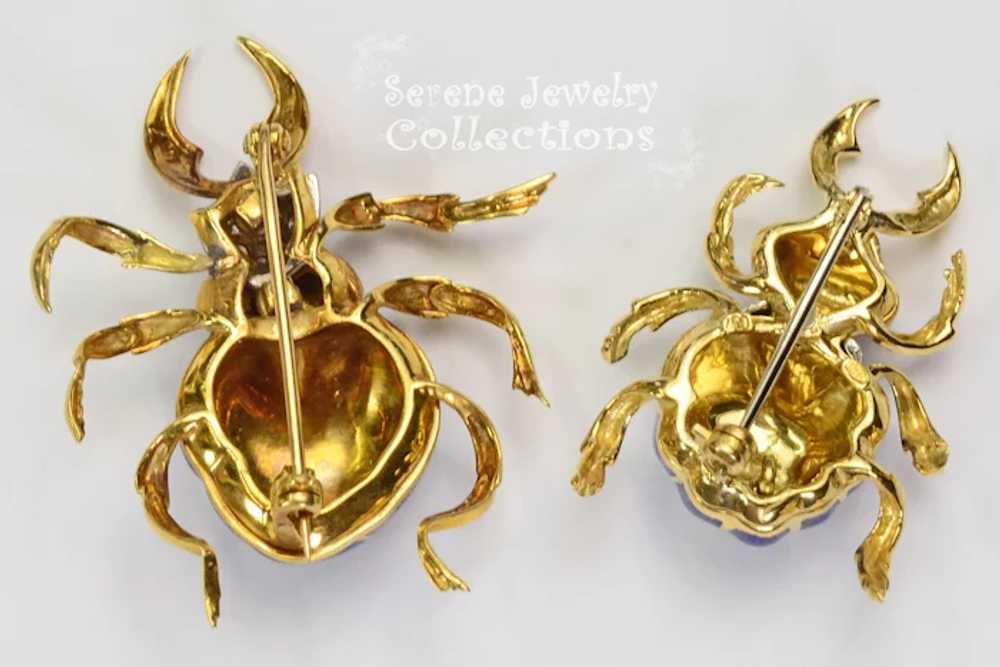 Diamond 18k gold Blue  Enamel Beetle Brooches Vin… - image 5