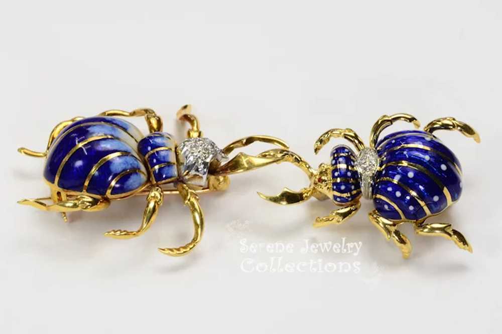 Diamond 18k gold Blue  Enamel Beetle Brooches Vin… - image 7