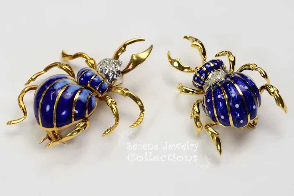 Diamond 18k gold Blue  Enamel Beetle Brooches Vin… - image 8