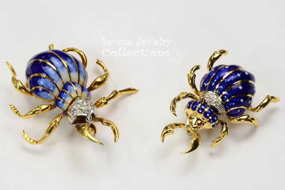 Diamond 18k gold Blue  Enamel Beetle Brooches Vin… - image 9