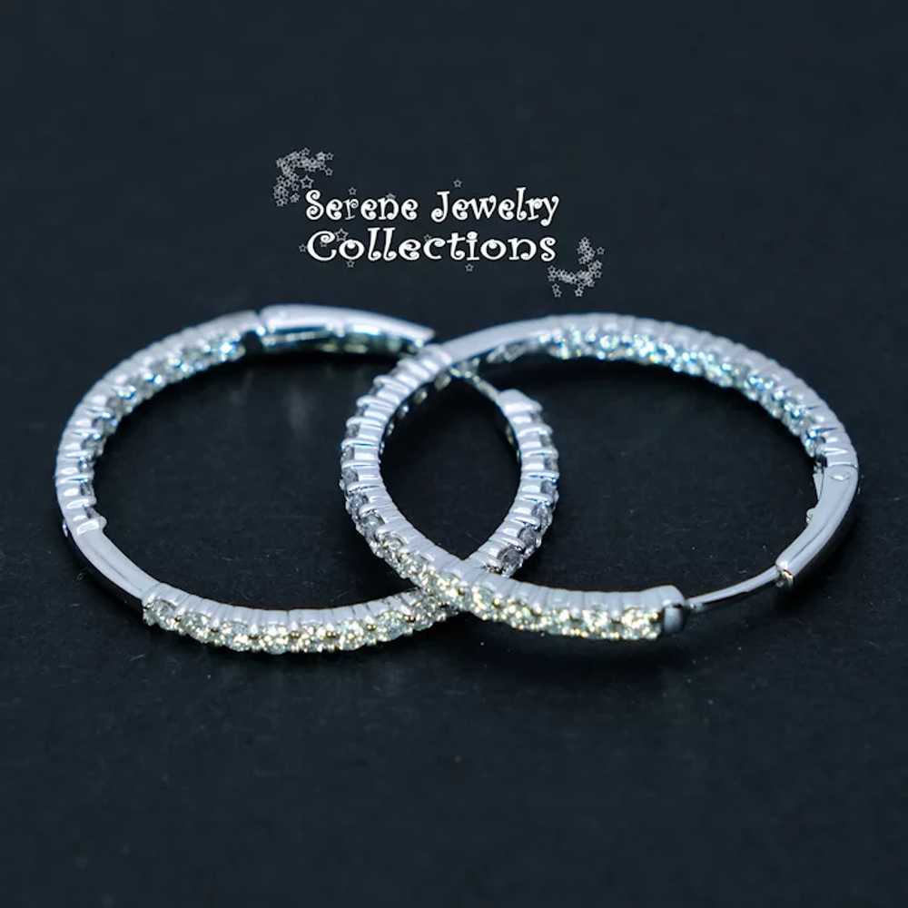 18k Solid White Gold 1.62 Carats Diamond Hoop Ear… - image 10