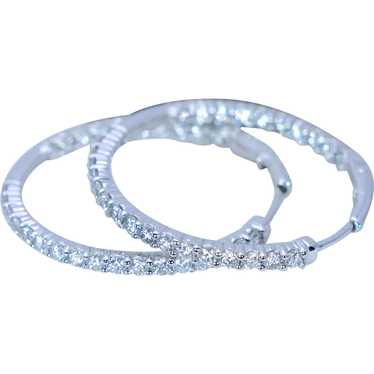 18k Solid White Gold 1.62 Carats Diamond Hoop Ear… - image 1