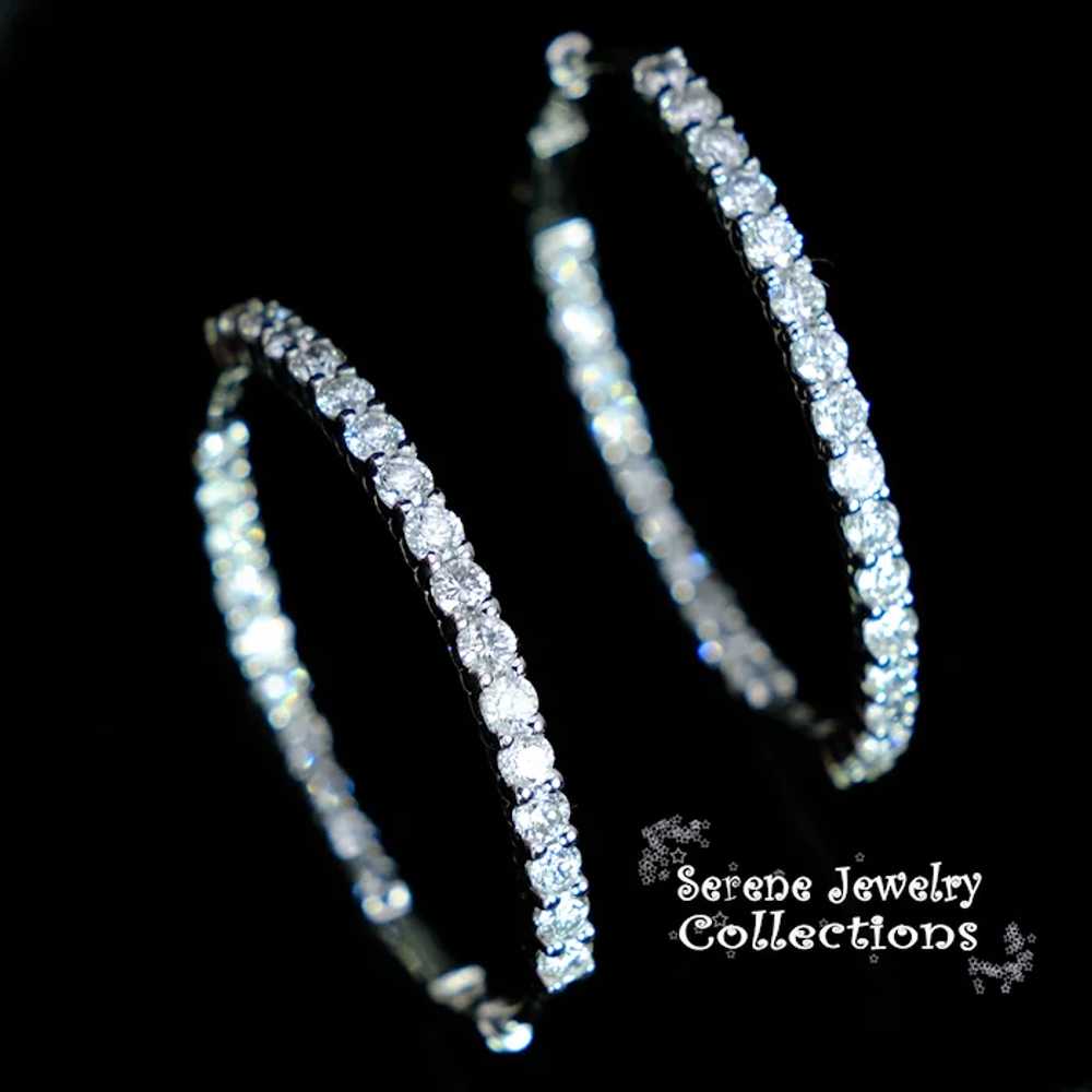 18k Solid White Gold 1.62 Carats Diamond Hoop Ear… - image 2