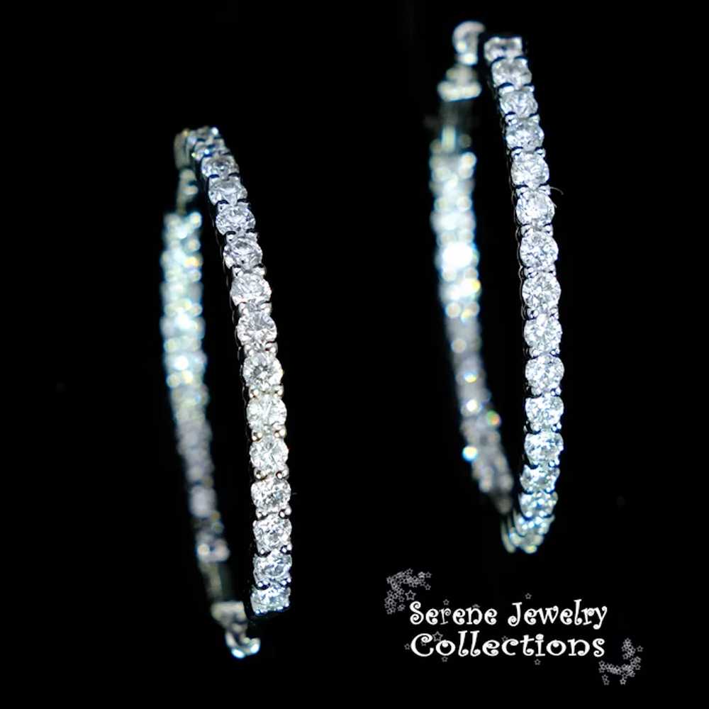 18k Solid White Gold 1.62 Carats Diamond Hoop Ear… - image 3