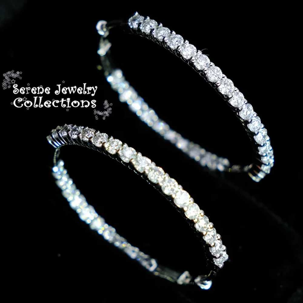 18k Solid White Gold 1.62 Carats Diamond Hoop Ear… - image 4