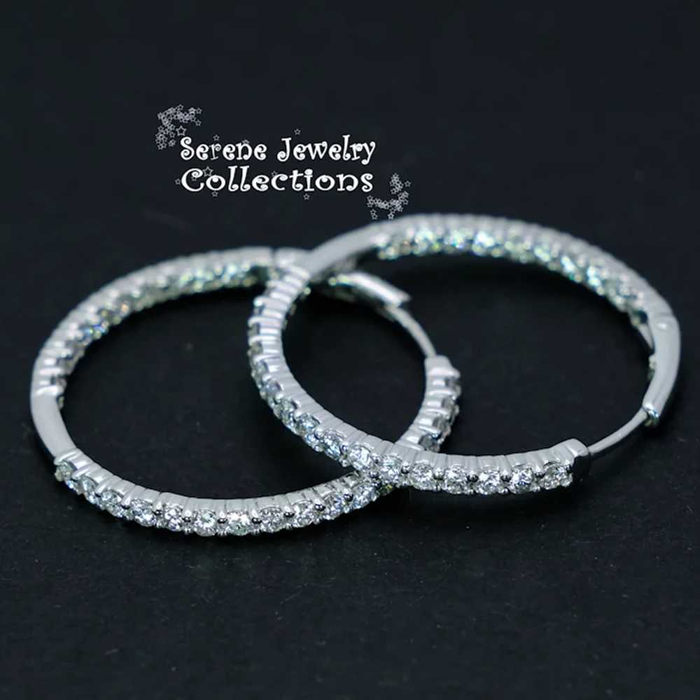 18k Solid White Gold 1.62 Carats Diamond Hoop Ear… - image 8