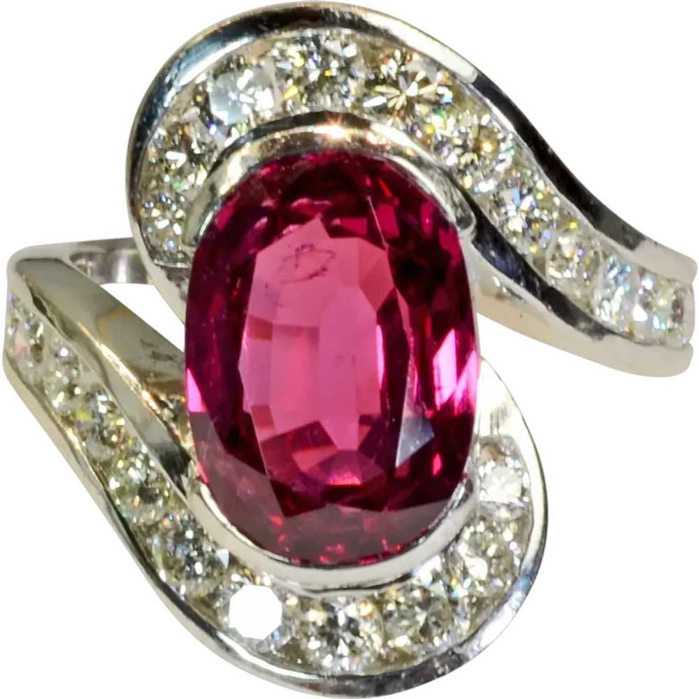 4.6CT Red Spinel Diamond 18k White Gold Ring Vint… - image 1