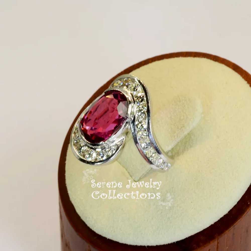 4.6CT Red Spinel Diamond 18k White Gold Ring Vint… - image 2