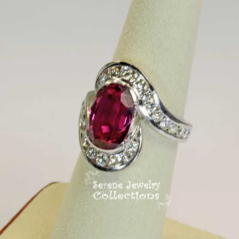 4.6CT Red Spinel Diamond 18k White Gold Ring Vint… - image 3
