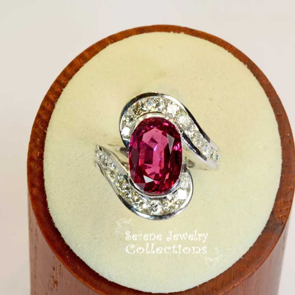 4.6CT Red Spinel Diamond 18k White Gold Ring Vint… - image 4