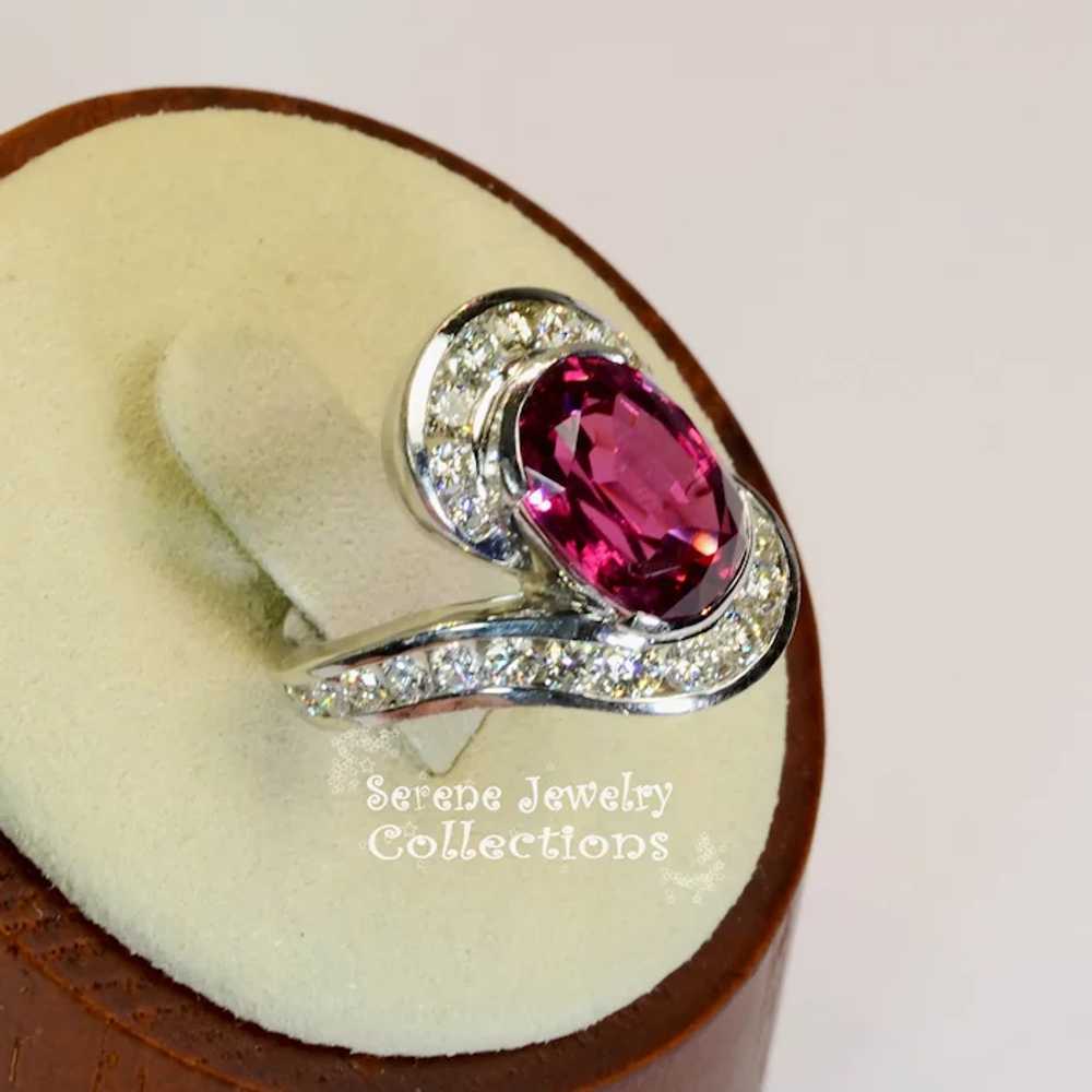4.6CT Red Spinel Diamond 18k White Gold Ring Vint… - image 5