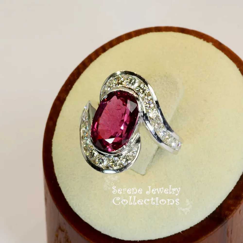 4.6CT Red Spinel Diamond 18k White Gold Ring Vint… - image 6