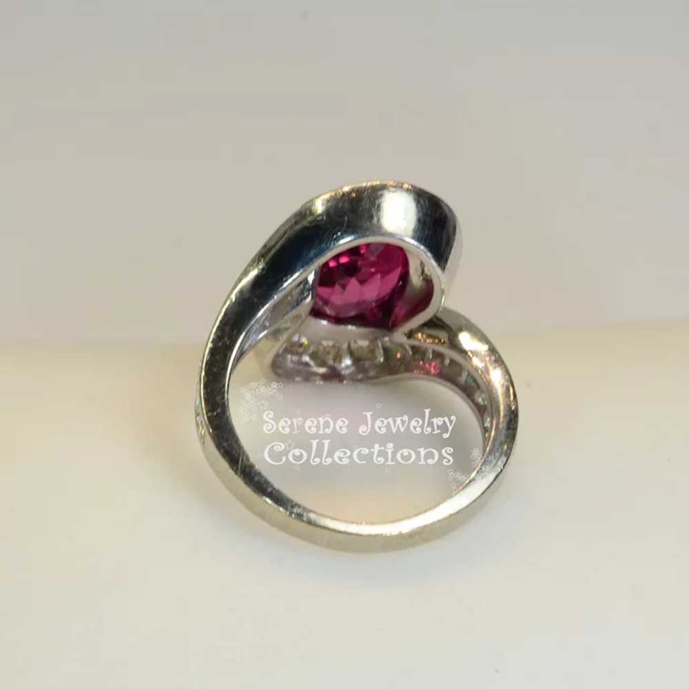 4.6CT Red Spinel Diamond 18k White Gold Ring Vint… - image 7