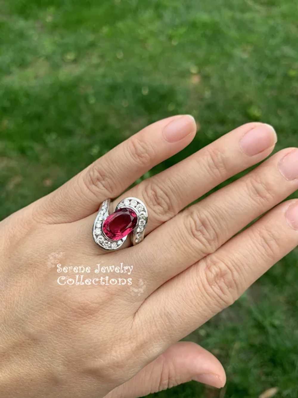 4.6CT Red Spinel Diamond 18k White Gold Ring Vint… - image 8