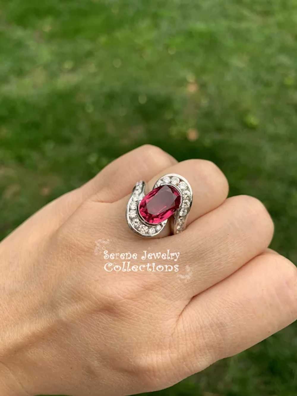 4.6CT Red Spinel Diamond 18k White Gold Ring Vint… - image 9