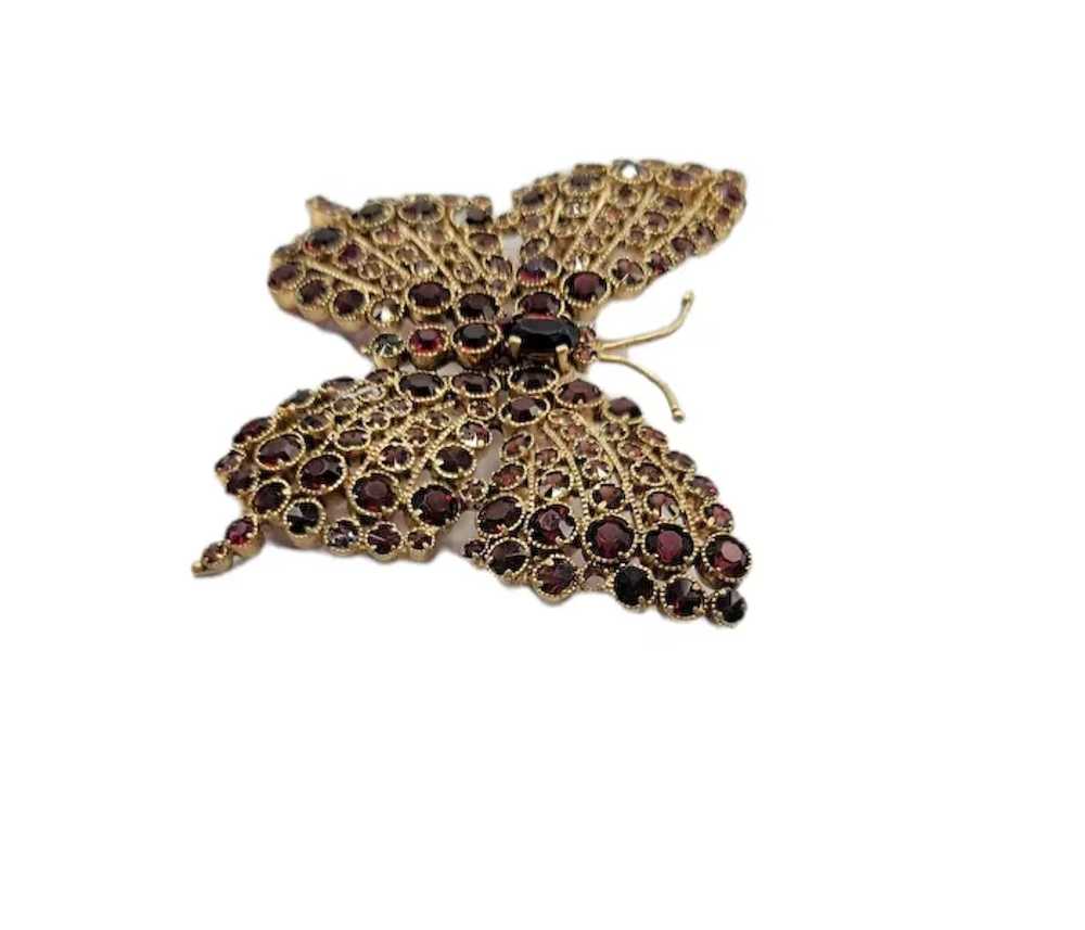 Czechoslovakia Goldtone Red Garnet Glass Rhinesto… - image 2