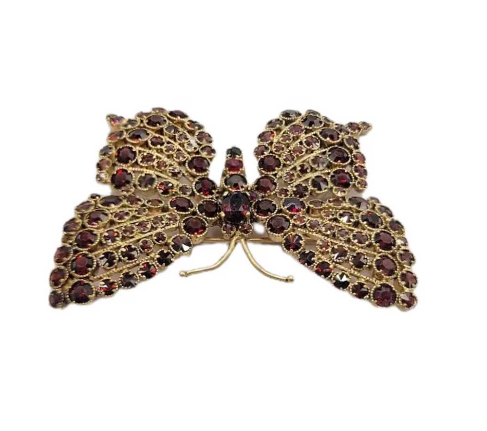 Czechoslovakia Goldtone Red Garnet Glass Rhinesto… - image 4