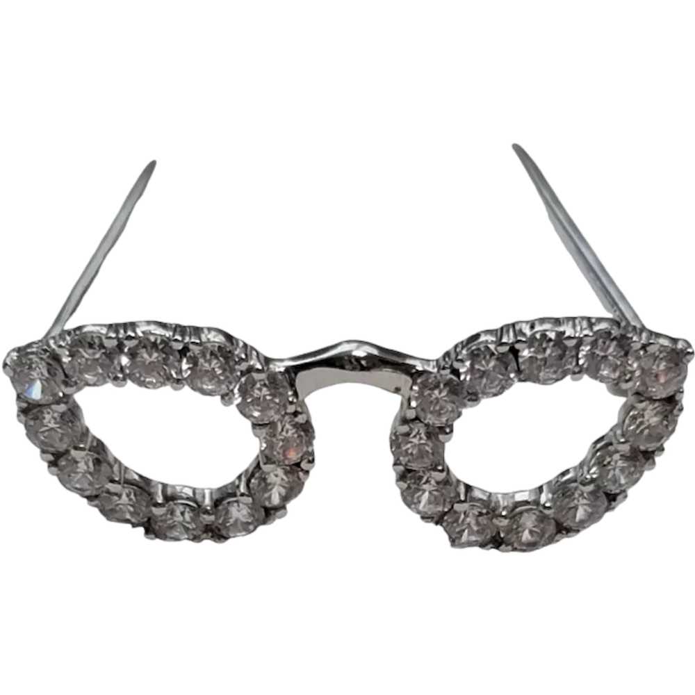 14K White Gold Cubic Zirconia CZ Cat Eye Glasses … - image 1