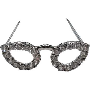 14K White Gold Cubic Zirconia CZ Cat Eye Glasses … - image 1
