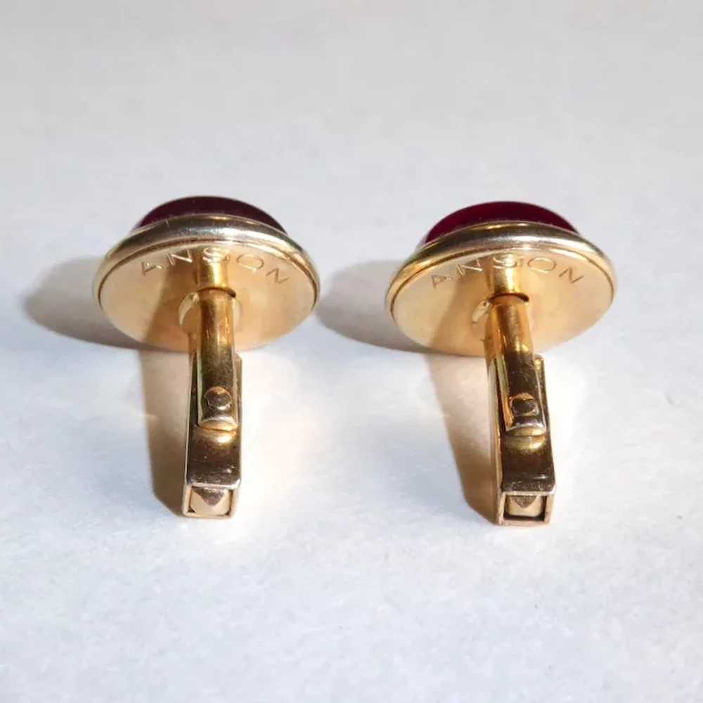 Anson Gold Tone Dome Cufflinks w Red Lucite Inset - image 10