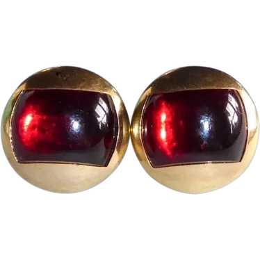 Anson Gold Tone Dome Cufflinks w Red Lucite Inset - image 1