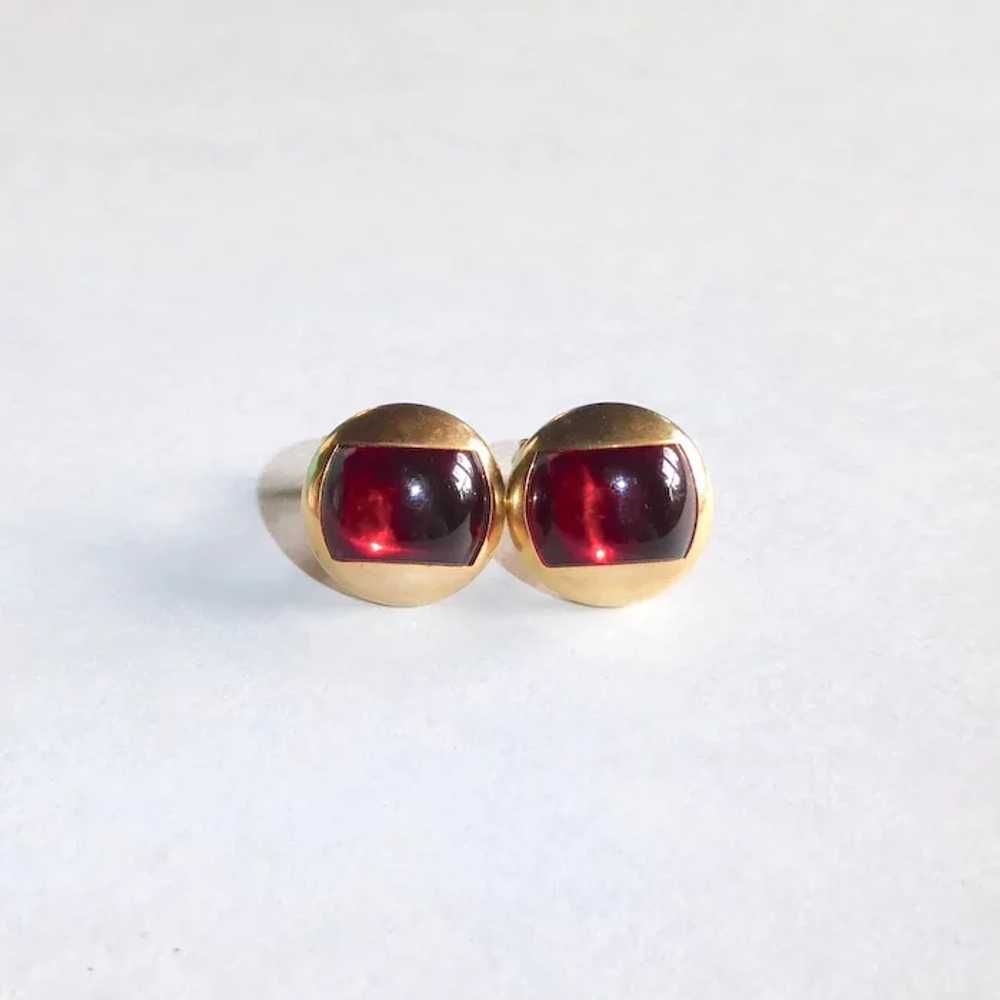 Anson Gold Tone Dome Cufflinks w Red Lucite Inset - image 2