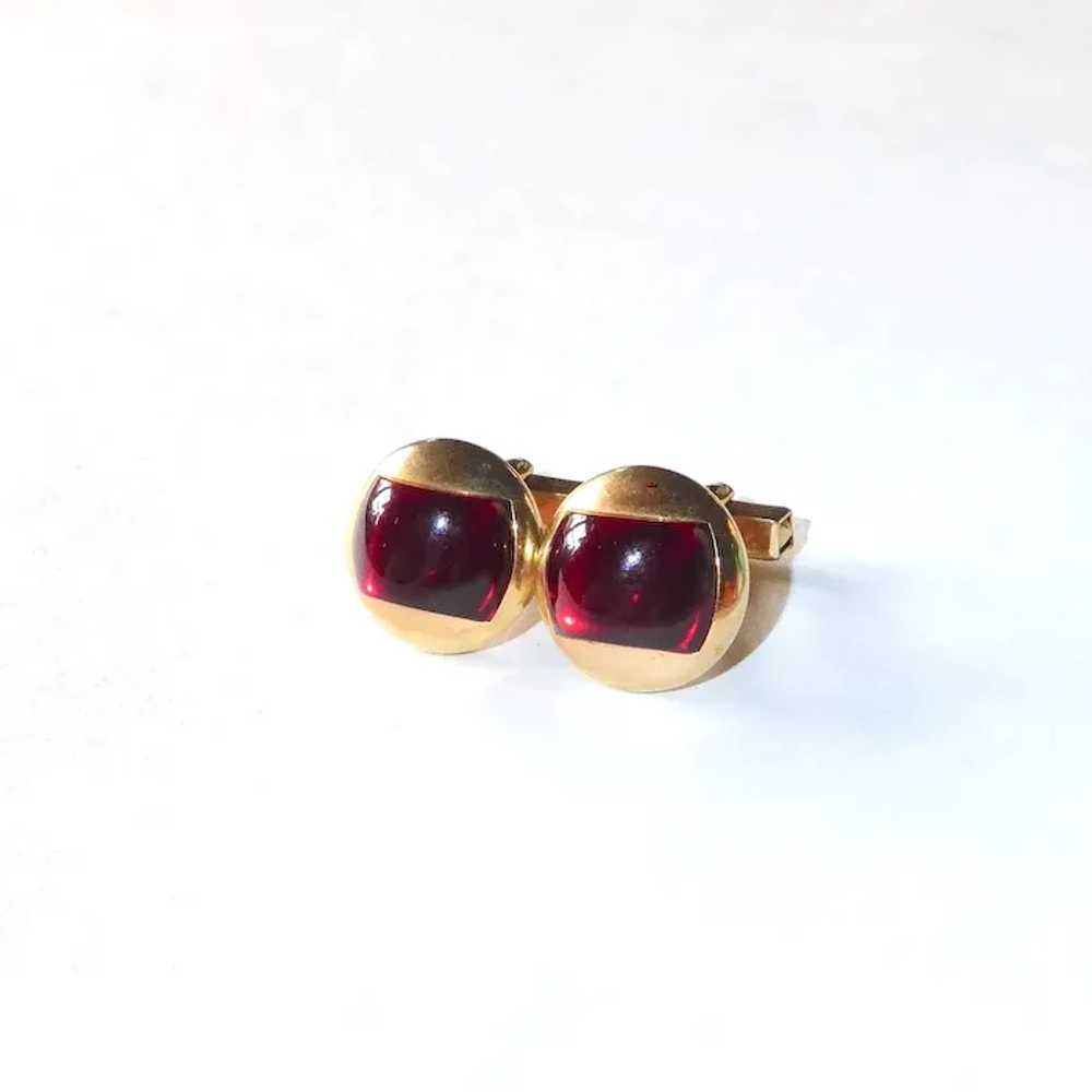 Anson Gold Tone Dome Cufflinks w Red Lucite Inset - image 3