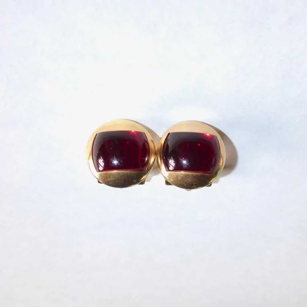 Anson Gold Tone Dome Cufflinks w Red Lucite Inset - image 4