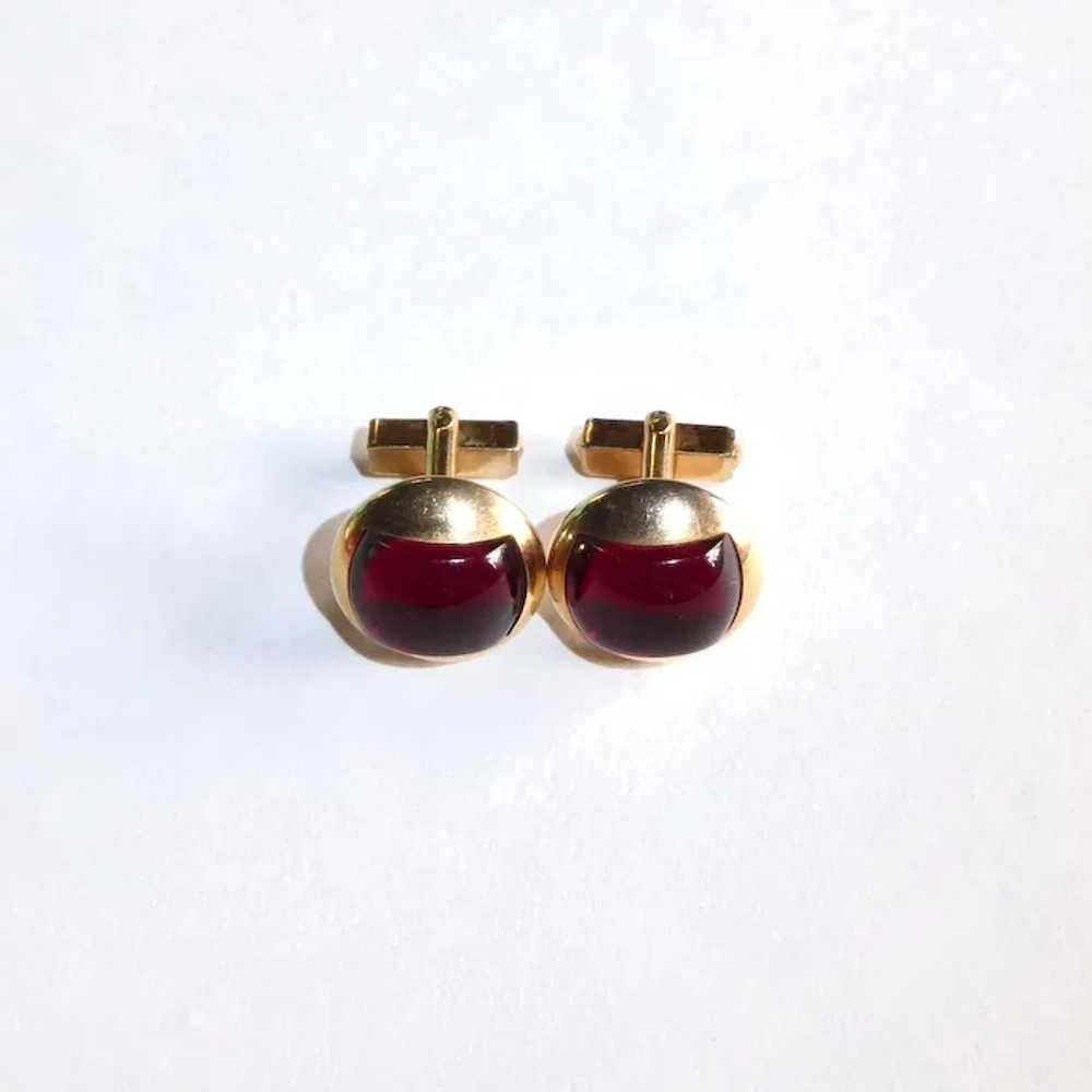 Anson Gold Tone Dome Cufflinks w Red Lucite Inset - image 5