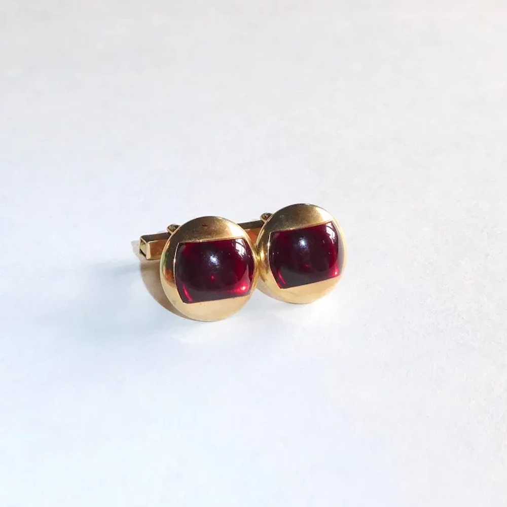 Anson Gold Tone Dome Cufflinks w Red Lucite Inset - image 6