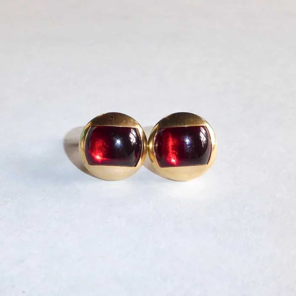 Anson Gold Tone Dome Cufflinks w Red Lucite Inset - image 7