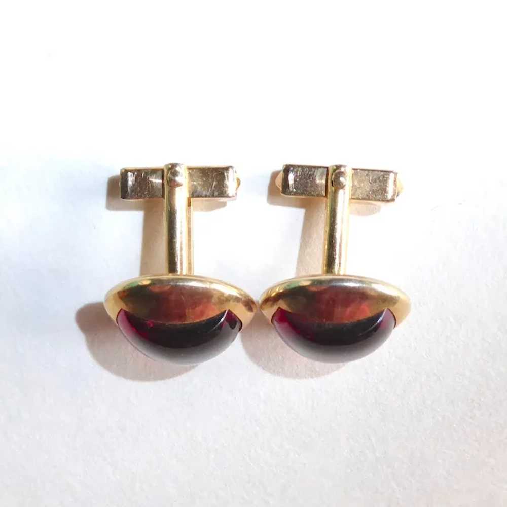 Anson Gold Tone Dome Cufflinks w Red Lucite Inset - image 9