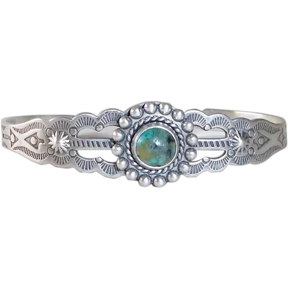 Southwestern Style Sterling & Turquoise Cuff Brac… - image 1