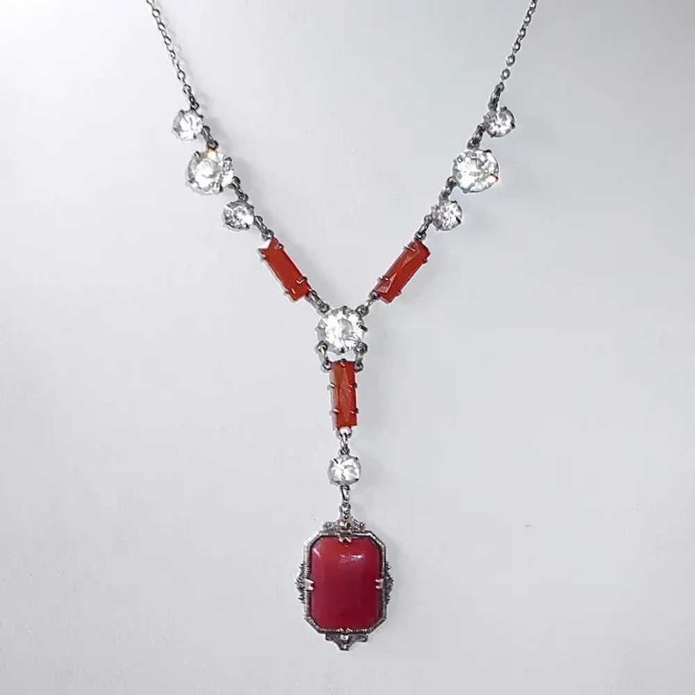 Art Deco Sterling Drop Y Necklace w Crystal & Car… - image 10