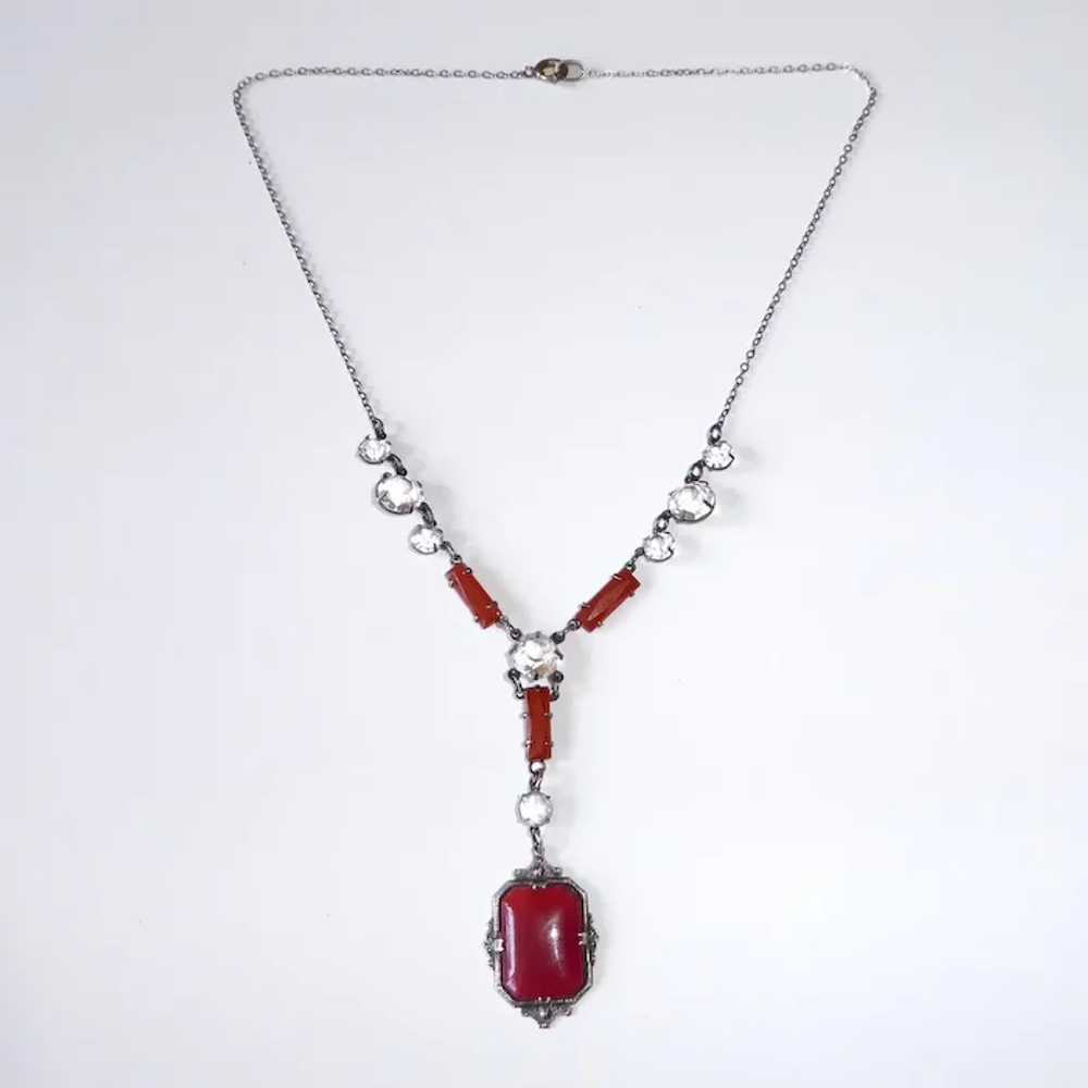 Art Deco Sterling Drop Y Necklace w Crystal & Car… - image 6