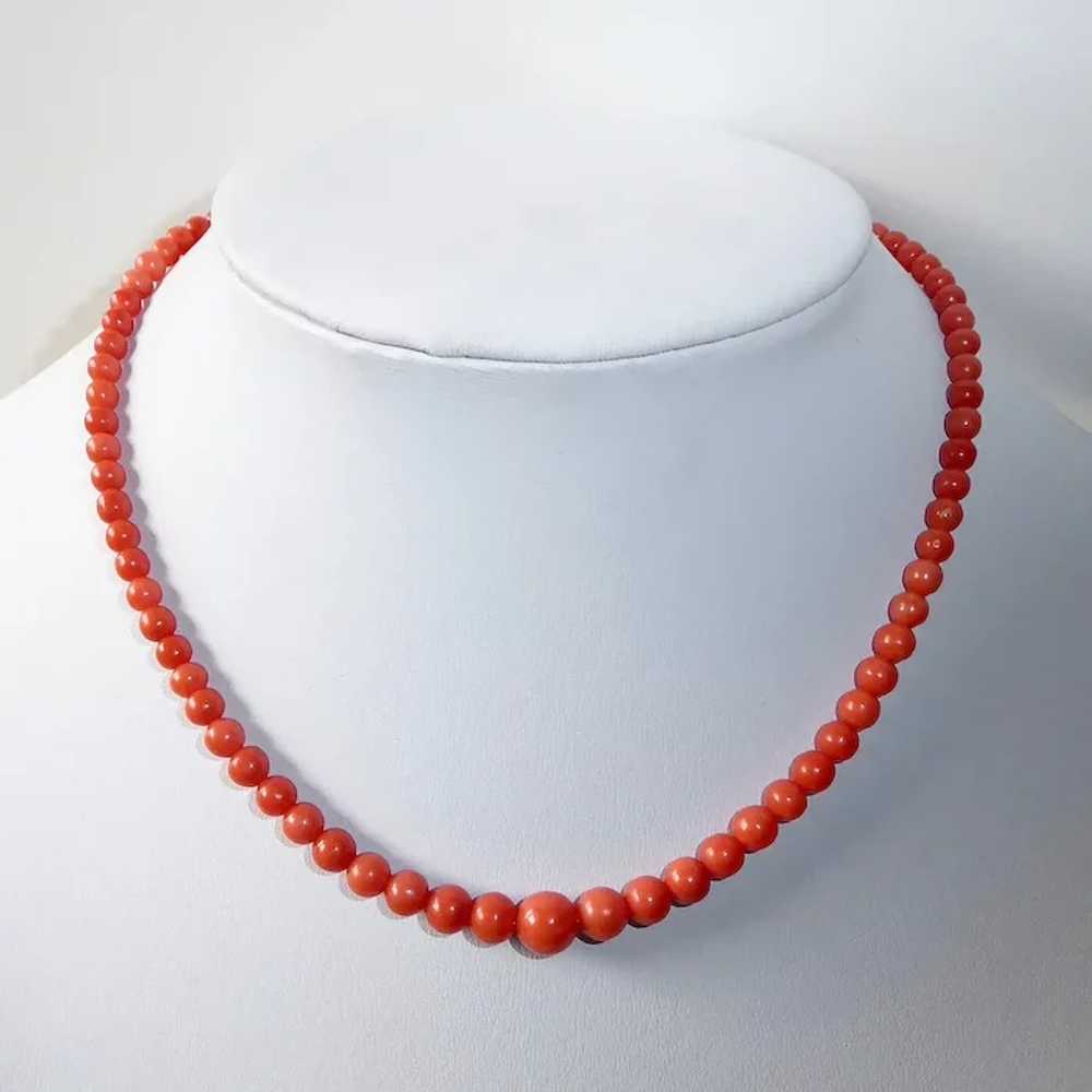 Salmon Coral Graduated Bead Necklace 10k Clasp - image 2