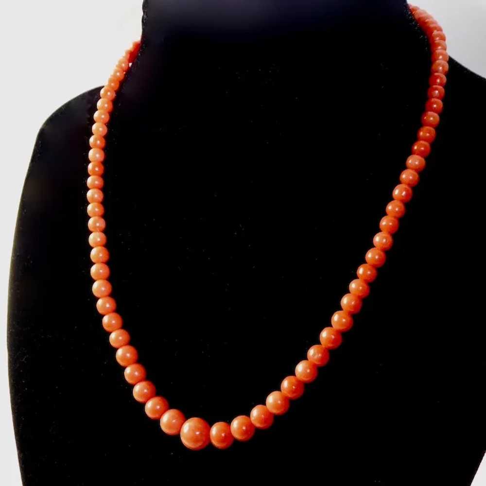 Salmon Coral Graduated Bead Necklace 10k Clasp - image 8
