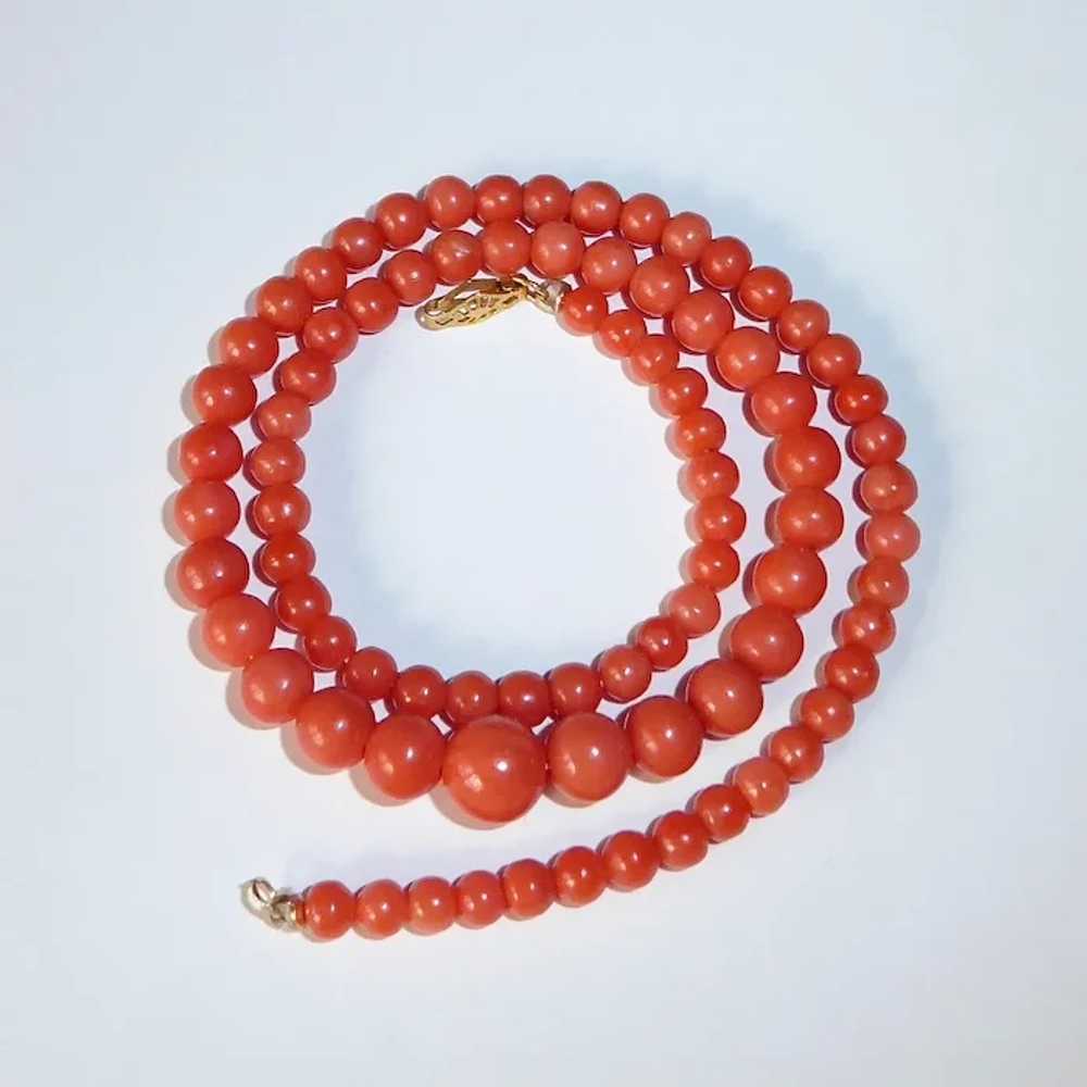 Salmon Coral Graduated Bead Necklace 10k Clasp - image 9