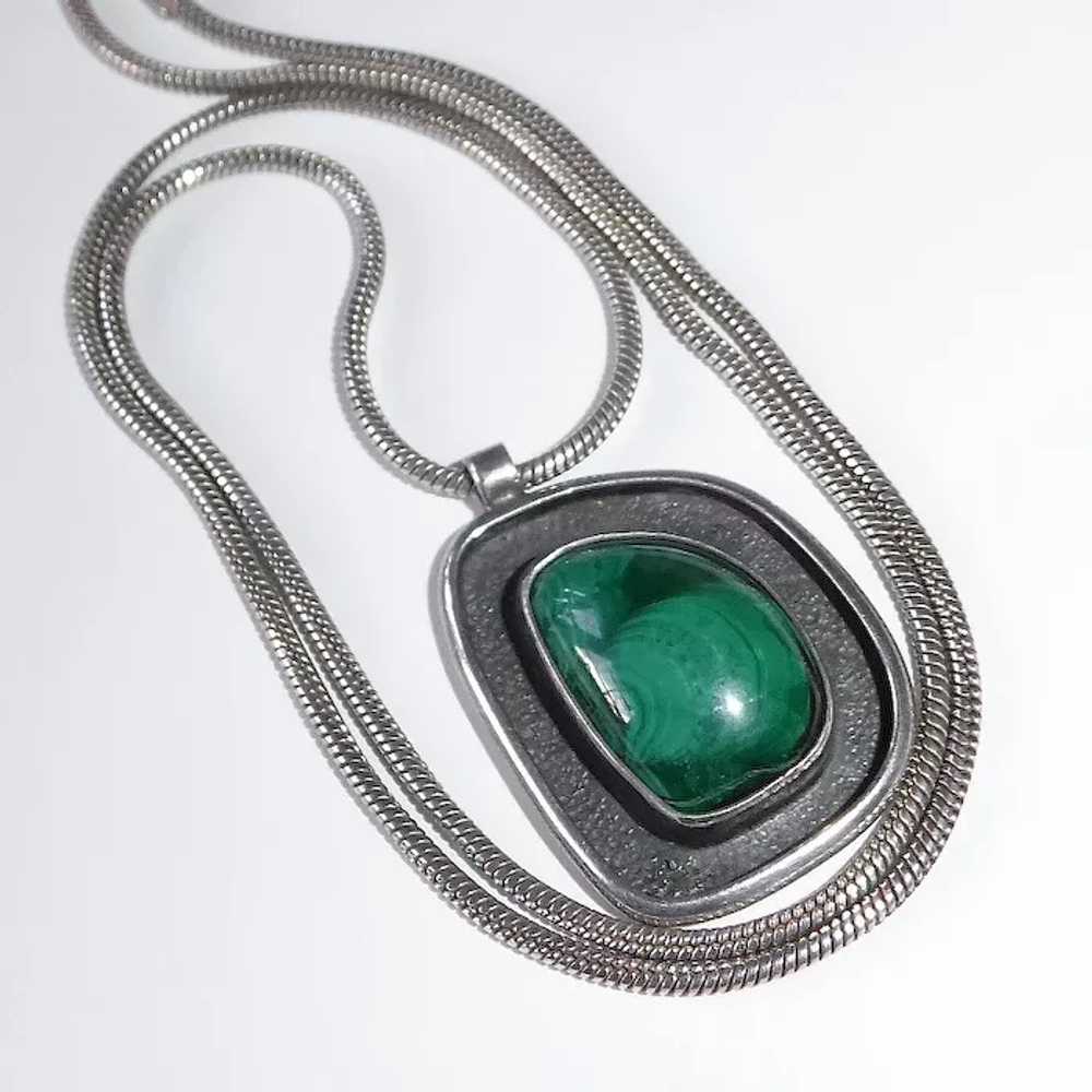 Modernist Sterling Malachite Necklace - image 3