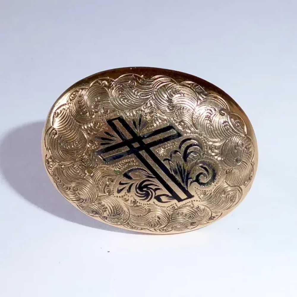 Victorian Engraved Gold Filled Pin w Cross - image 10