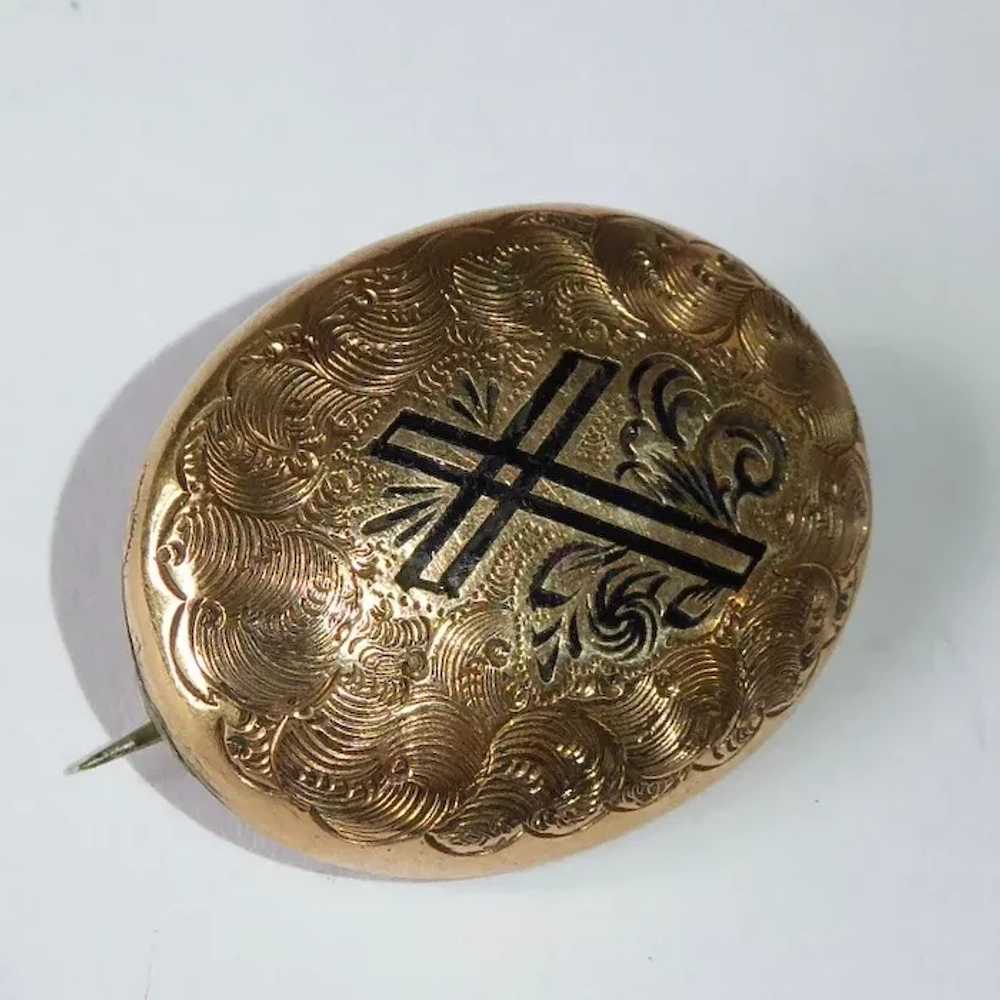 Victorian Engraved Gold Filled Pin w Cross - image 11