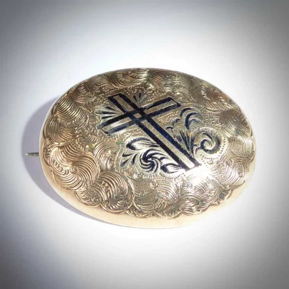 Victorian Engraved Gold Filled Pin w Cross - image 12