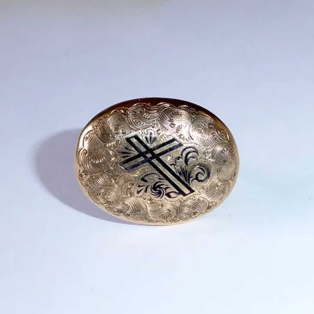 Victorian Engraved Gold Filled Pin w Cross - image 2