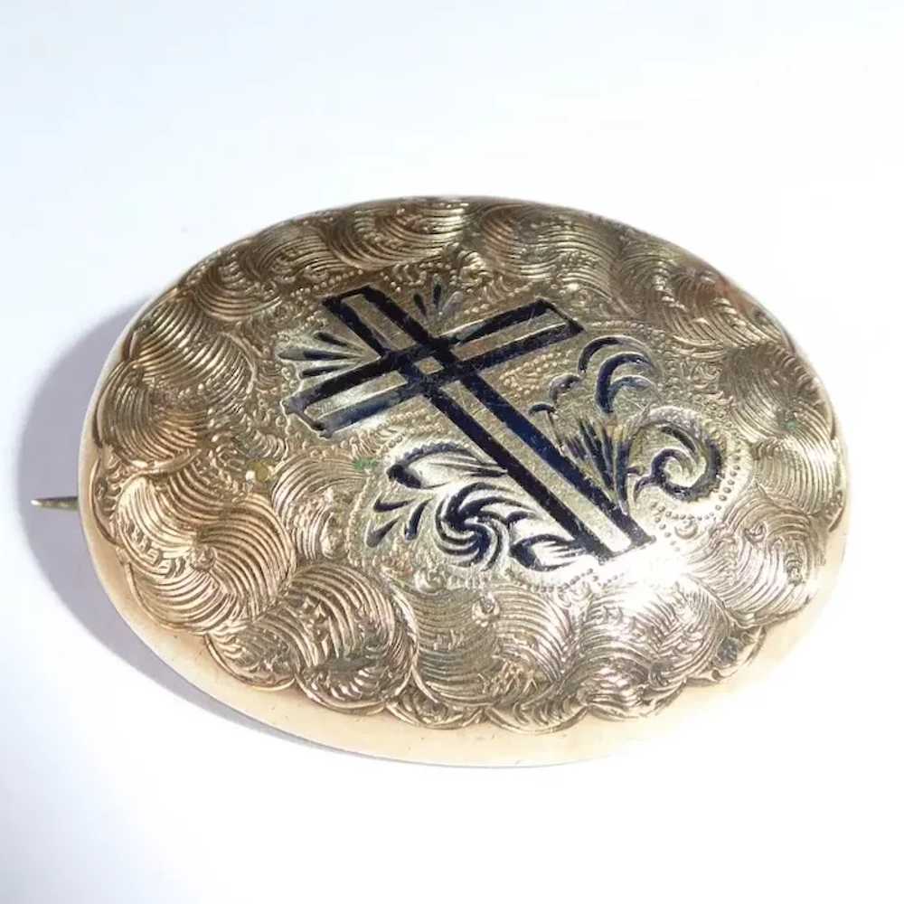 Victorian Engraved Gold Filled Pin w Cross - image 3