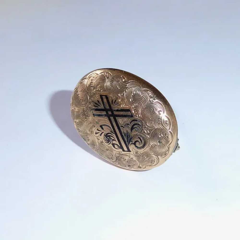 Victorian Engraved Gold Filled Pin w Cross - image 4