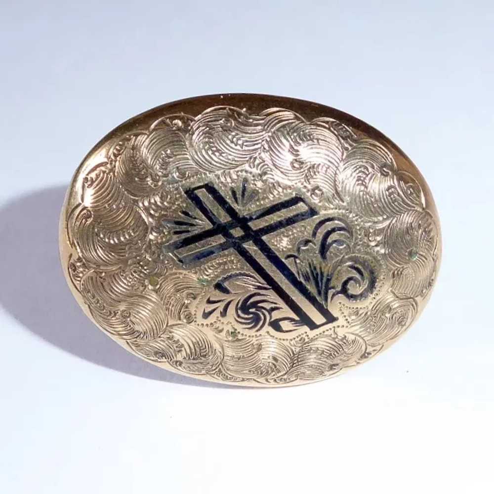 Victorian Engraved Gold Filled Pin w Cross - image 5