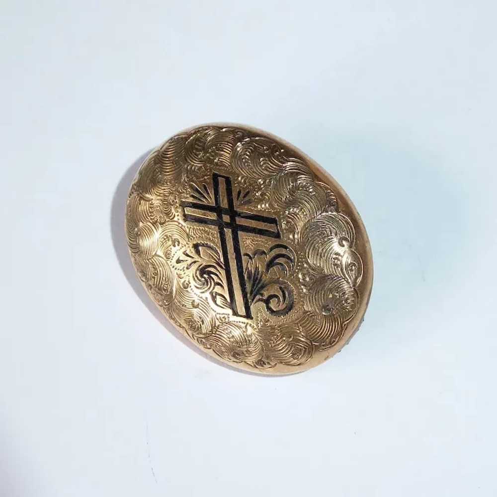 Victorian Engraved Gold Filled Pin w Cross - image 6